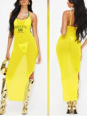 Brazil Graphic Sheer Coverup Maxi Dress